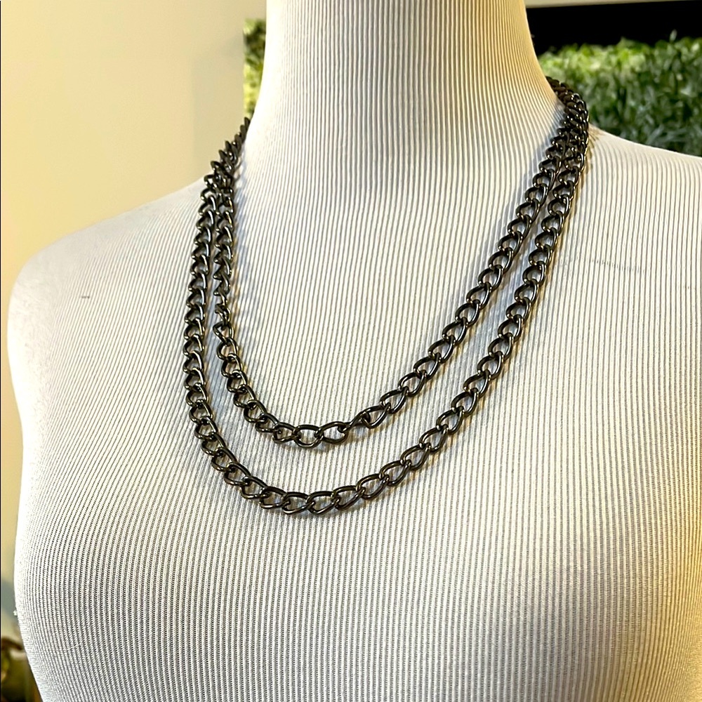 LONG CURB CHAIN NECKLACE/BELT GUN METAL FINISH